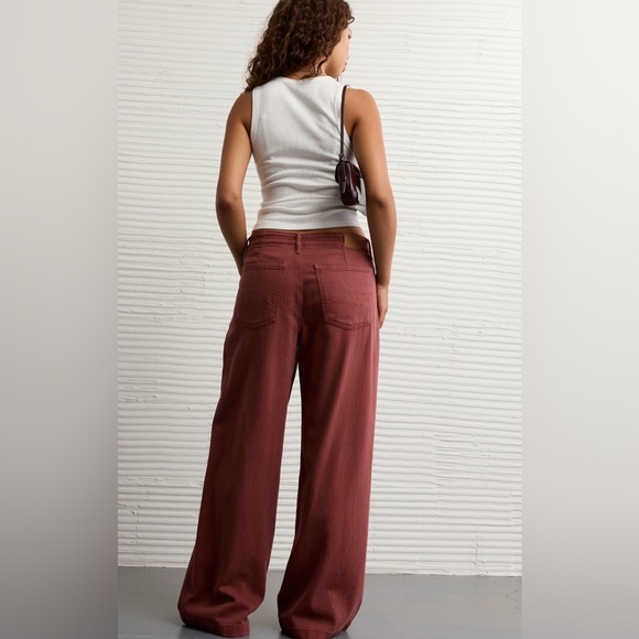 AMERICAN EAGLE 16 Dreamy Drape Stretch Low Rise Ultra Wide Pants in Dark Rust - Picture 2 of 8